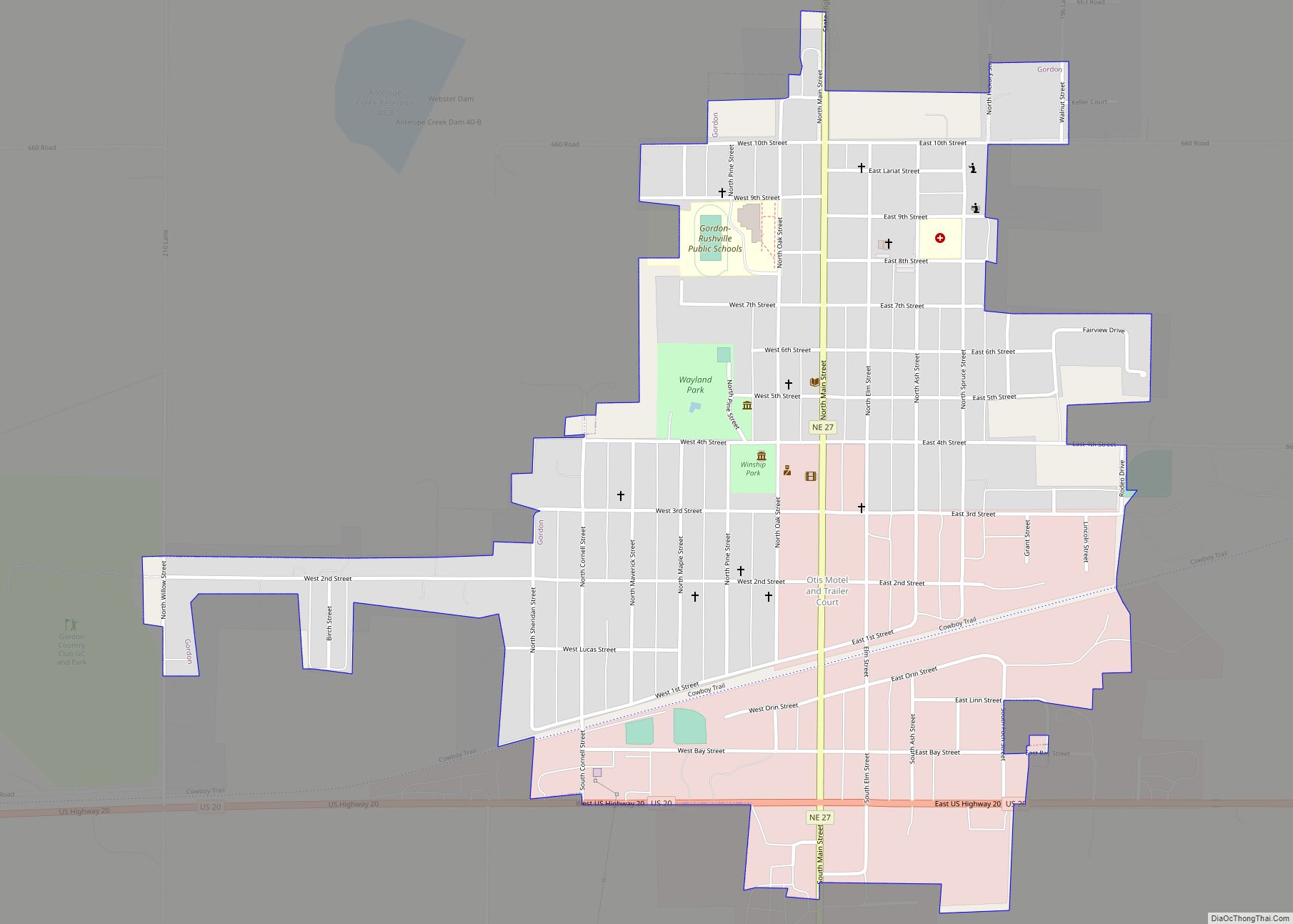 Map of Gordon city, Nebraska