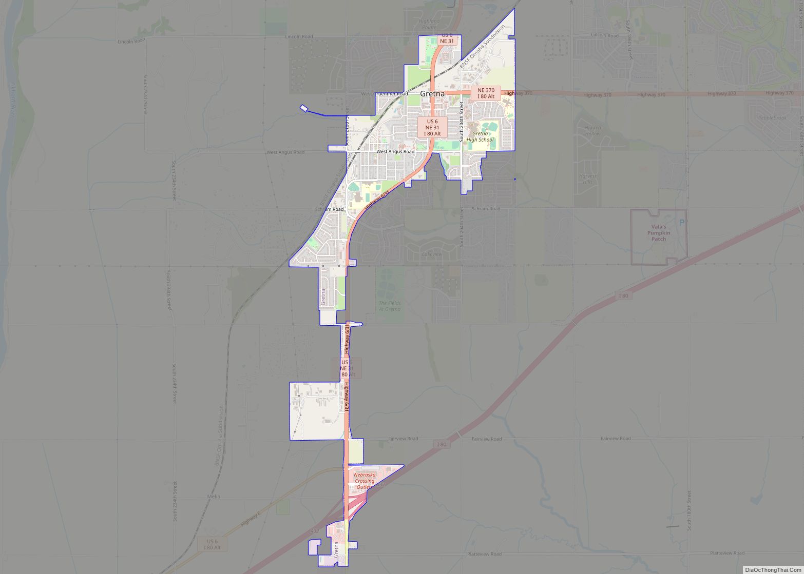 Map of Gretna city, Nebraska