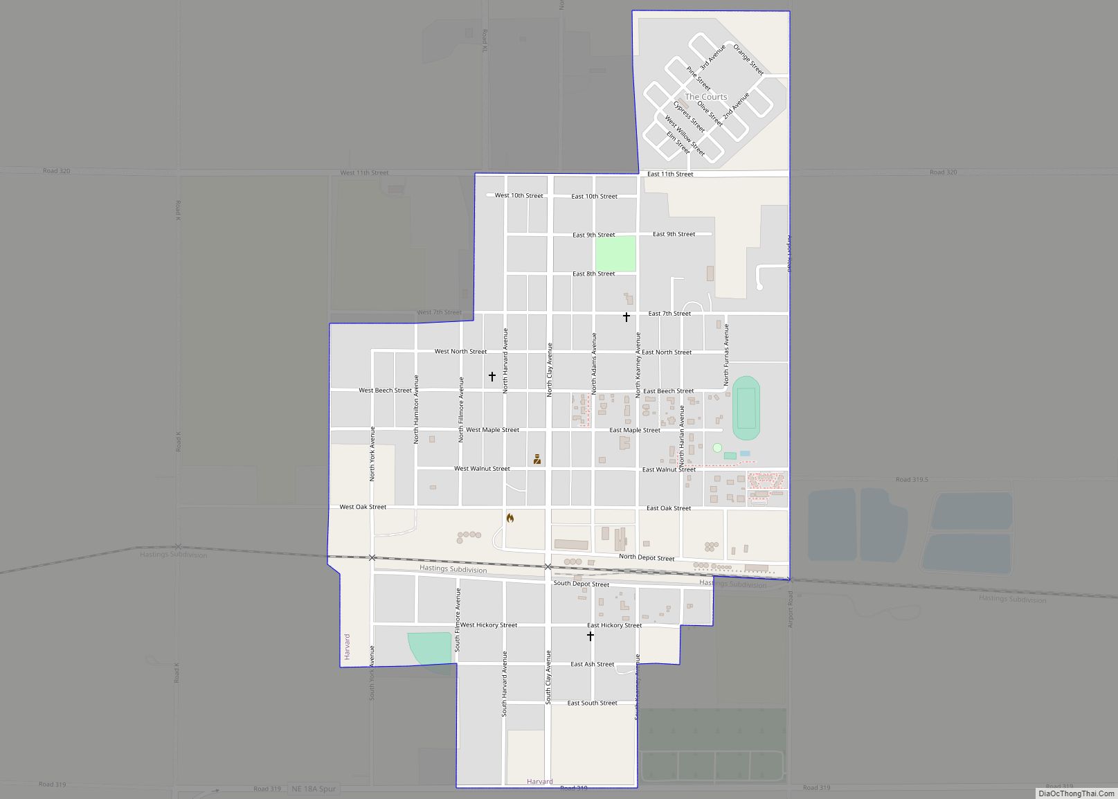 Map of Harvard city, Nebraska