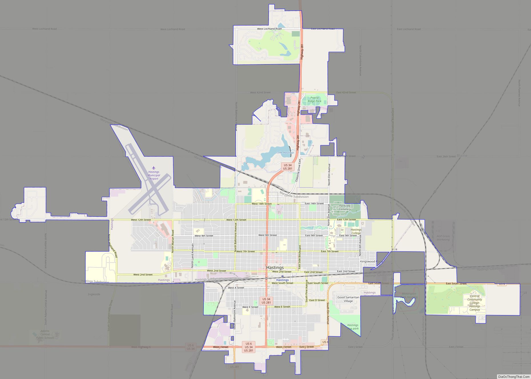 Map of Hastings city, Nebraska