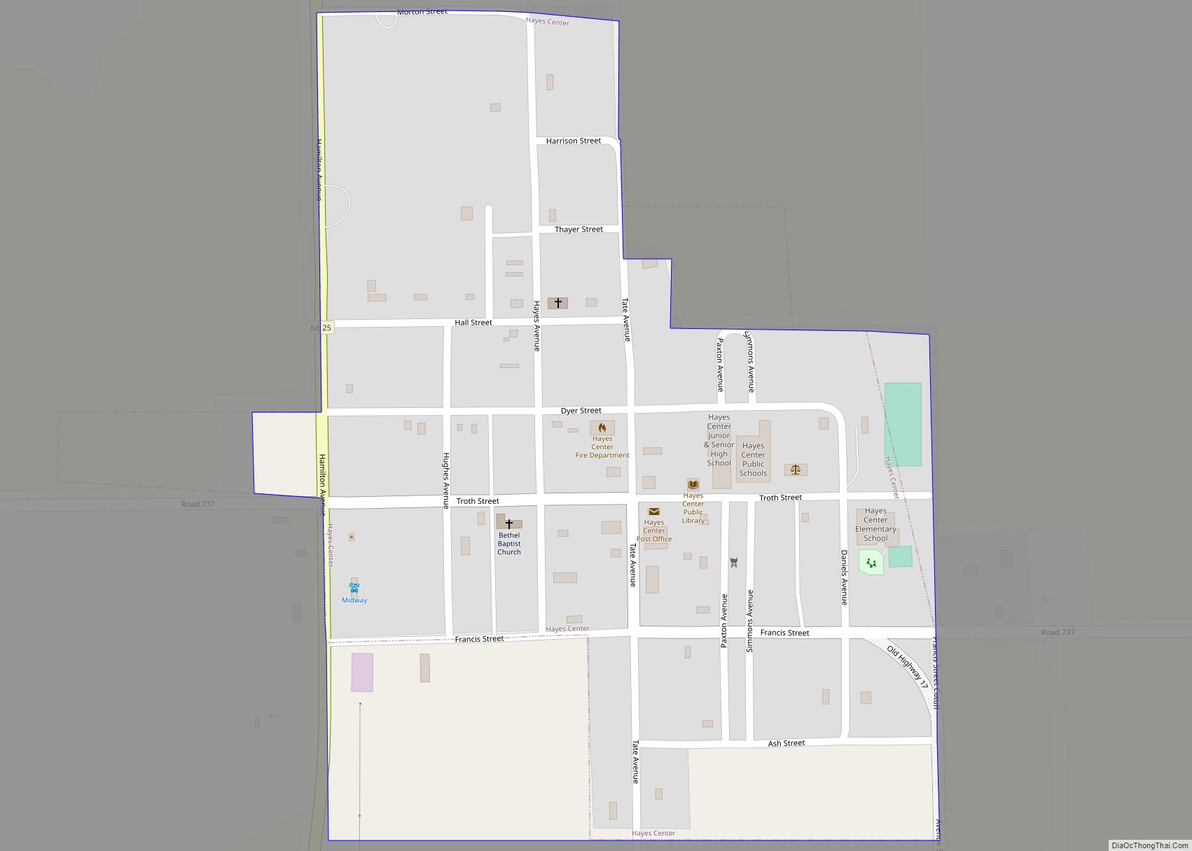 Map of Hayes Center village