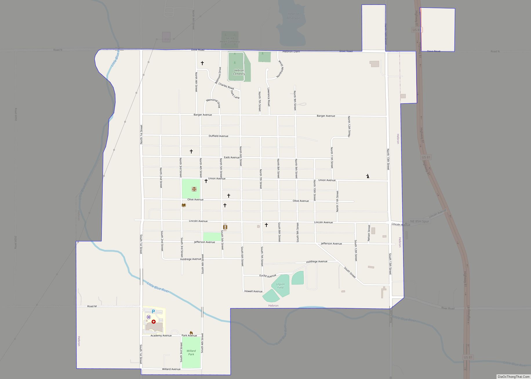 Map of Hebron city, Nebraska
