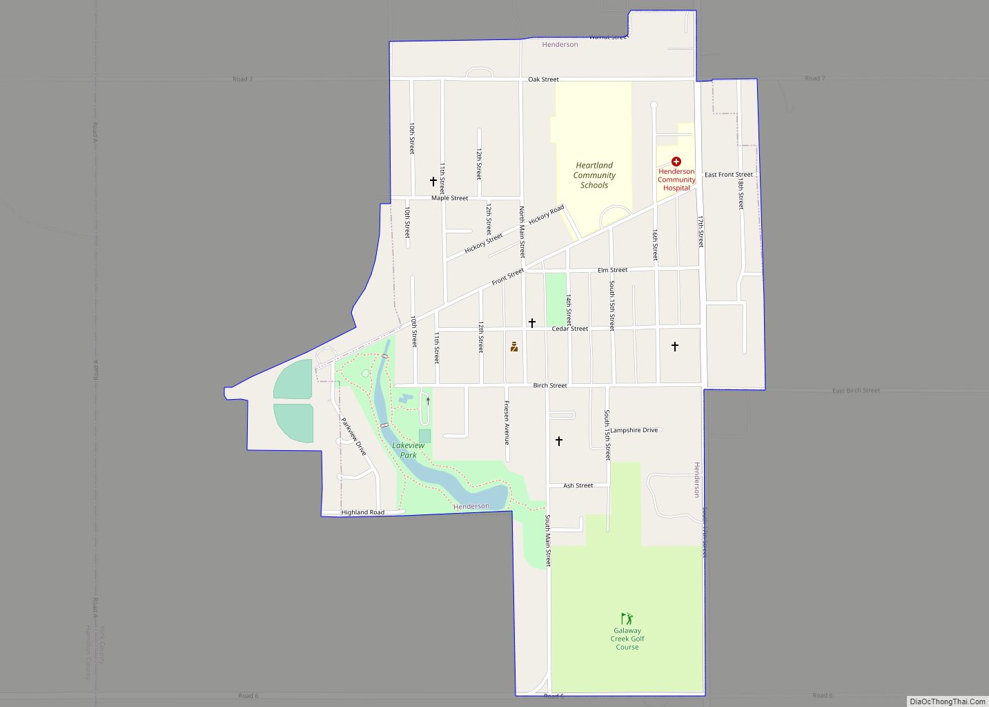 Map of Henderson city, Nebraska