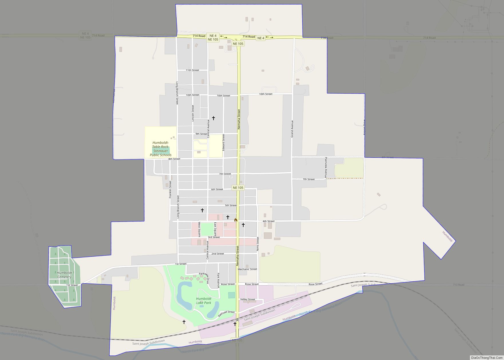 Map of Humboldt city, Nebraska