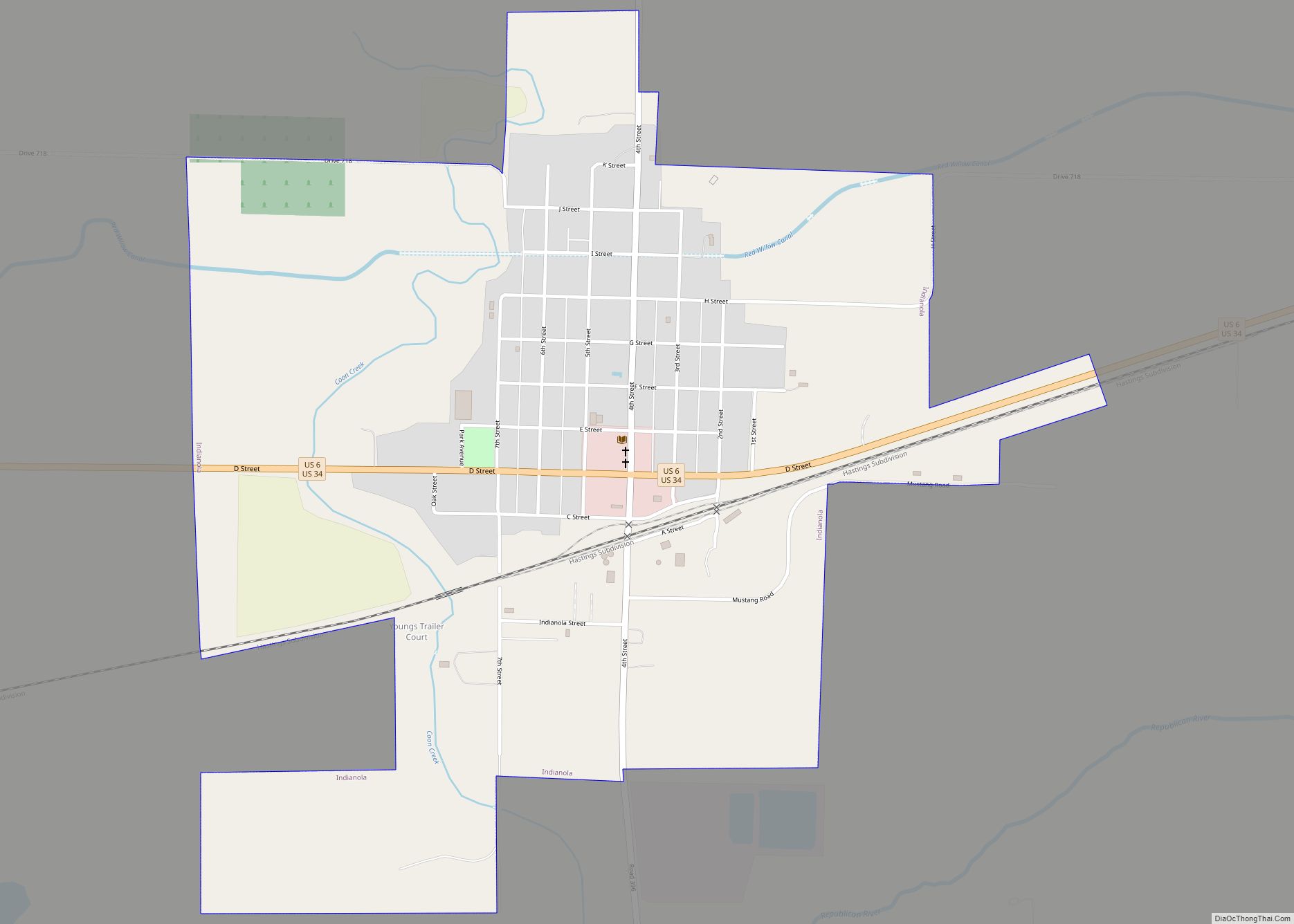 Map of Indianola city, Nebraska