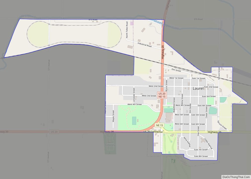 Map of Laurel city, Nebraska
