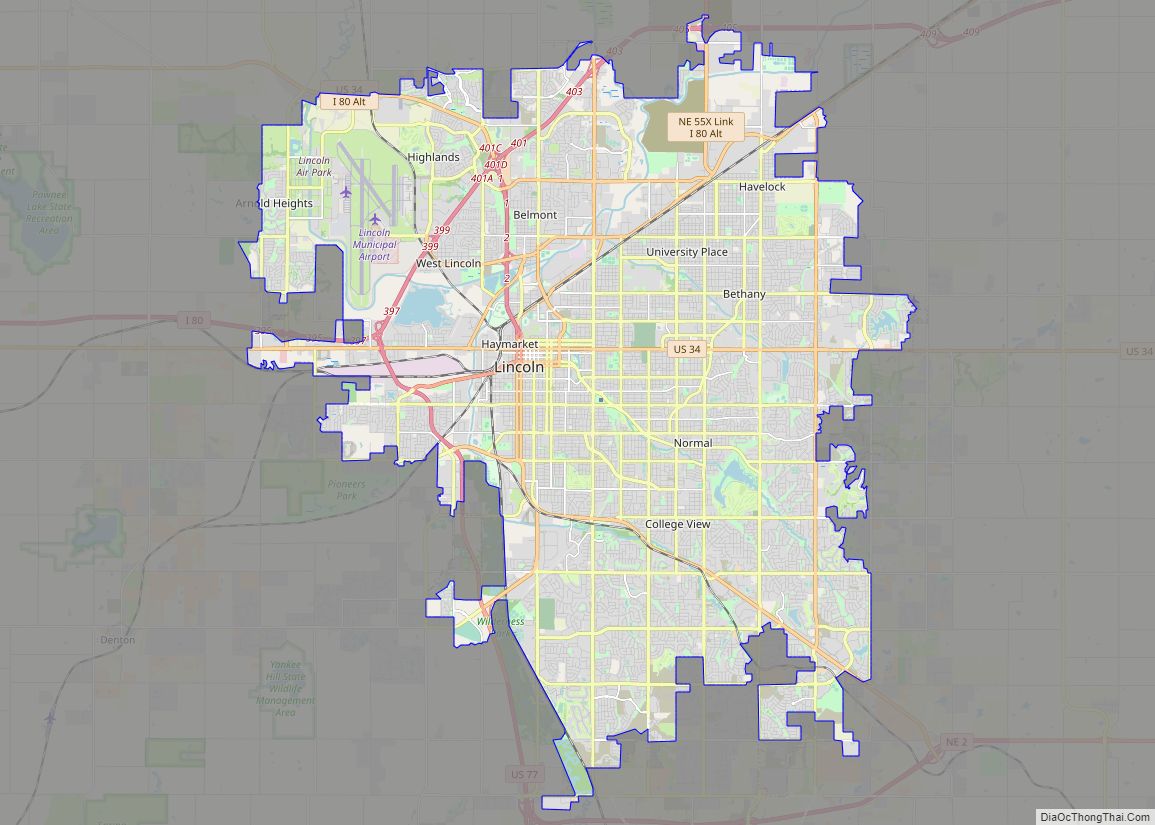 Map of Lincoln city, Nebraska