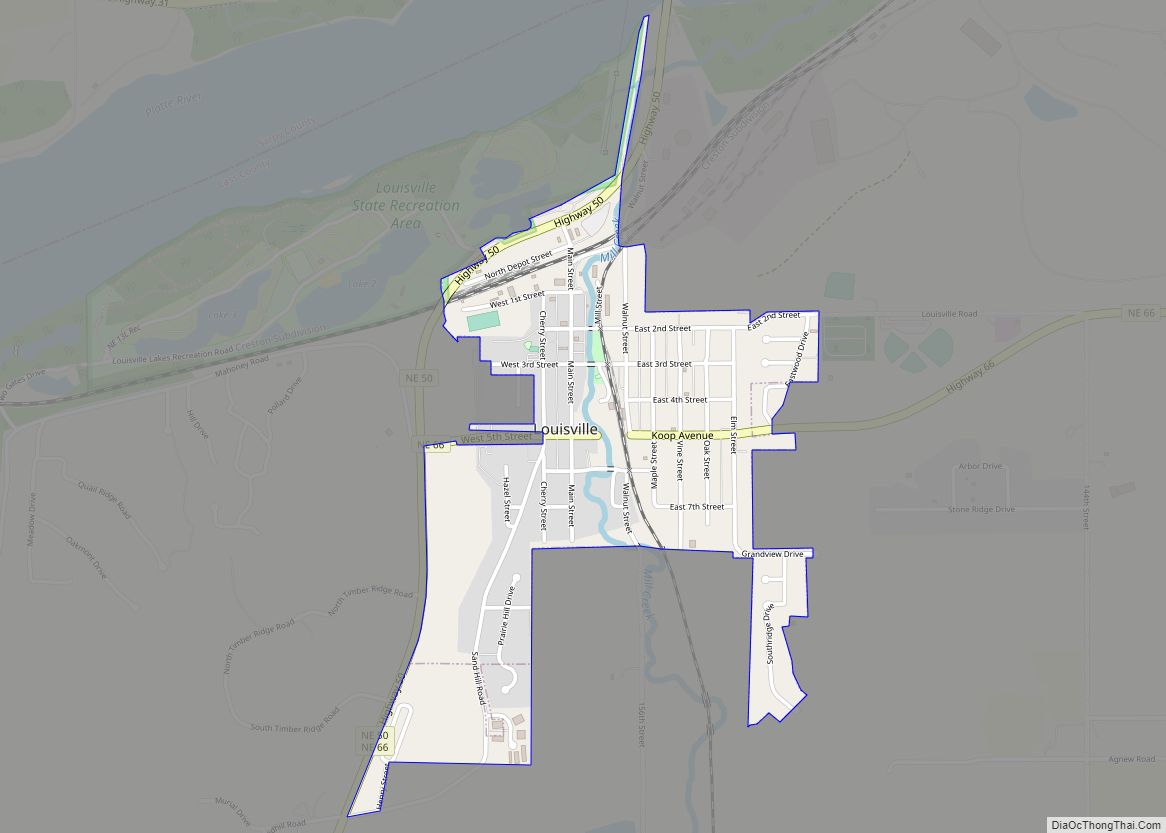 Map of Louisville city, Nebraska