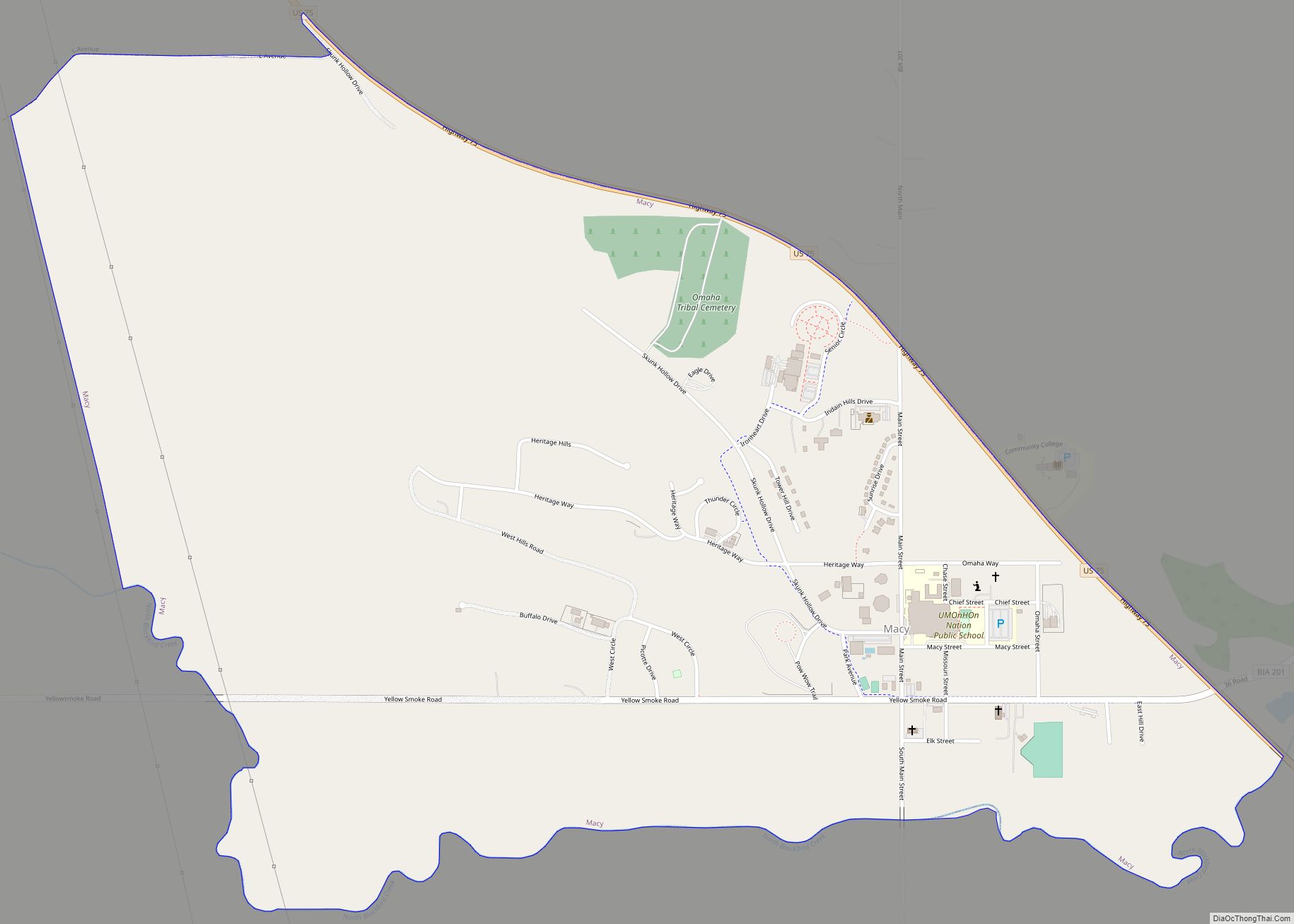 Map of Macy CDP, Nebraska
