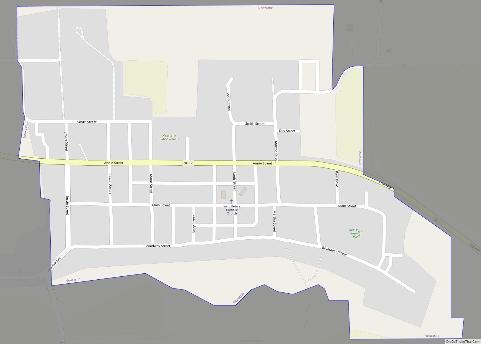 Map of Newcastle village, Nebraska