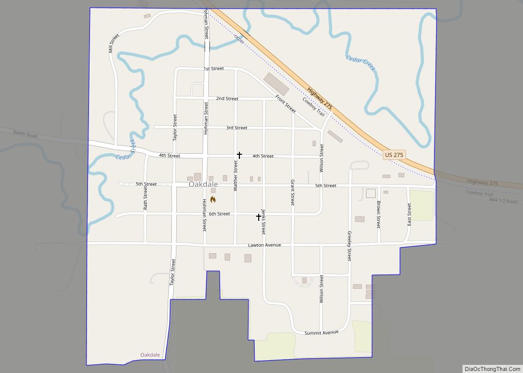 Map of Oakdale village, Nebraska