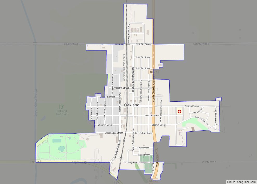 Map of Oakland city, Nebraska