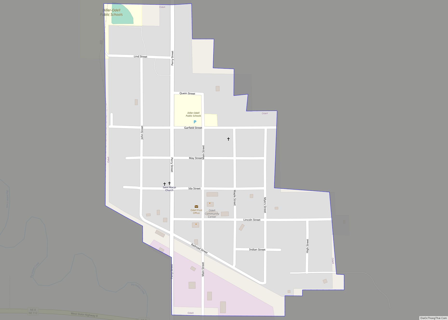 Map of Odell village, Nebraska