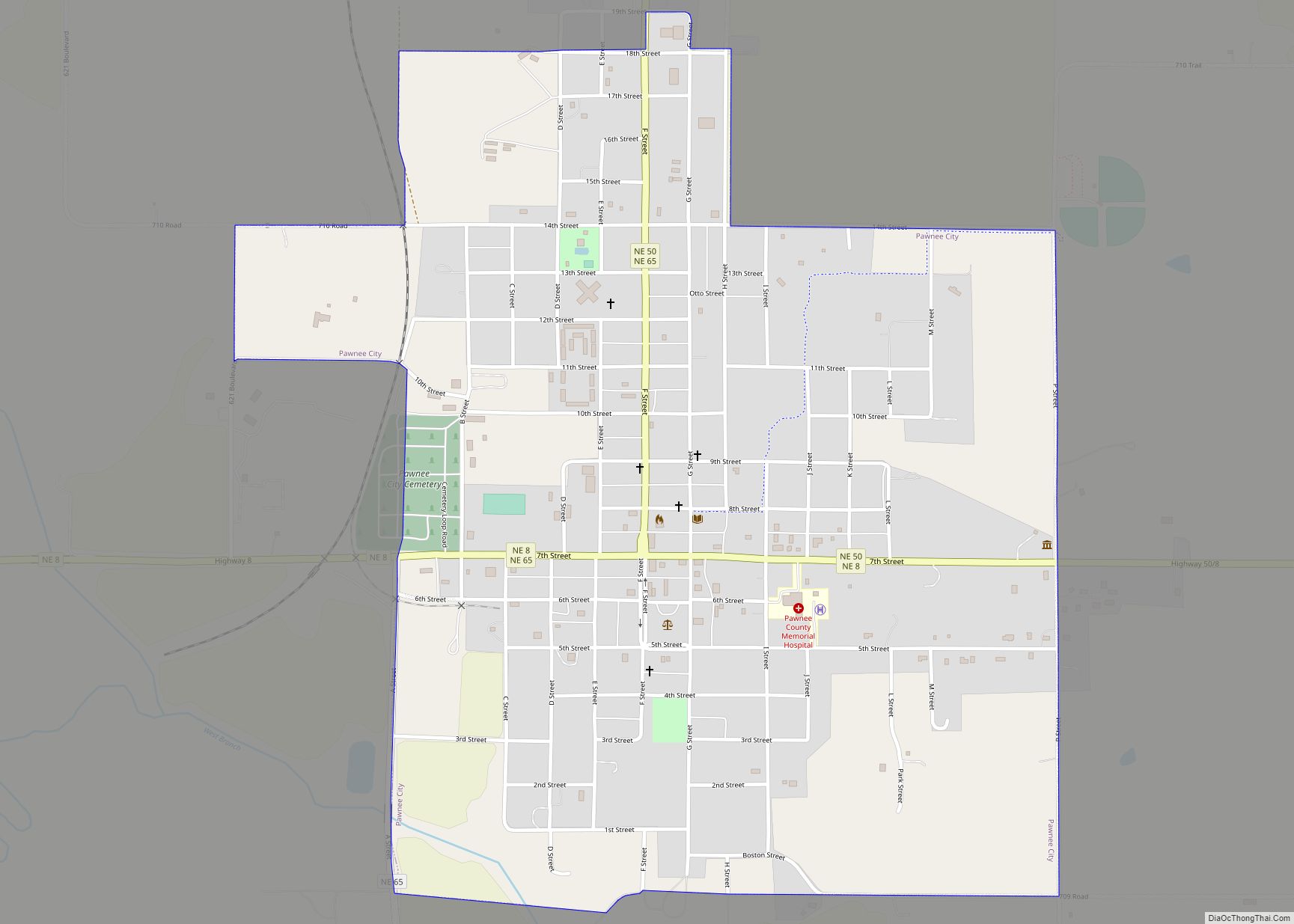 Map of Pawnee City city