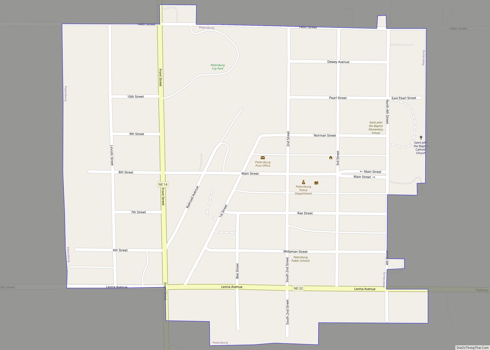 Map of Petersburg village, Nebraska