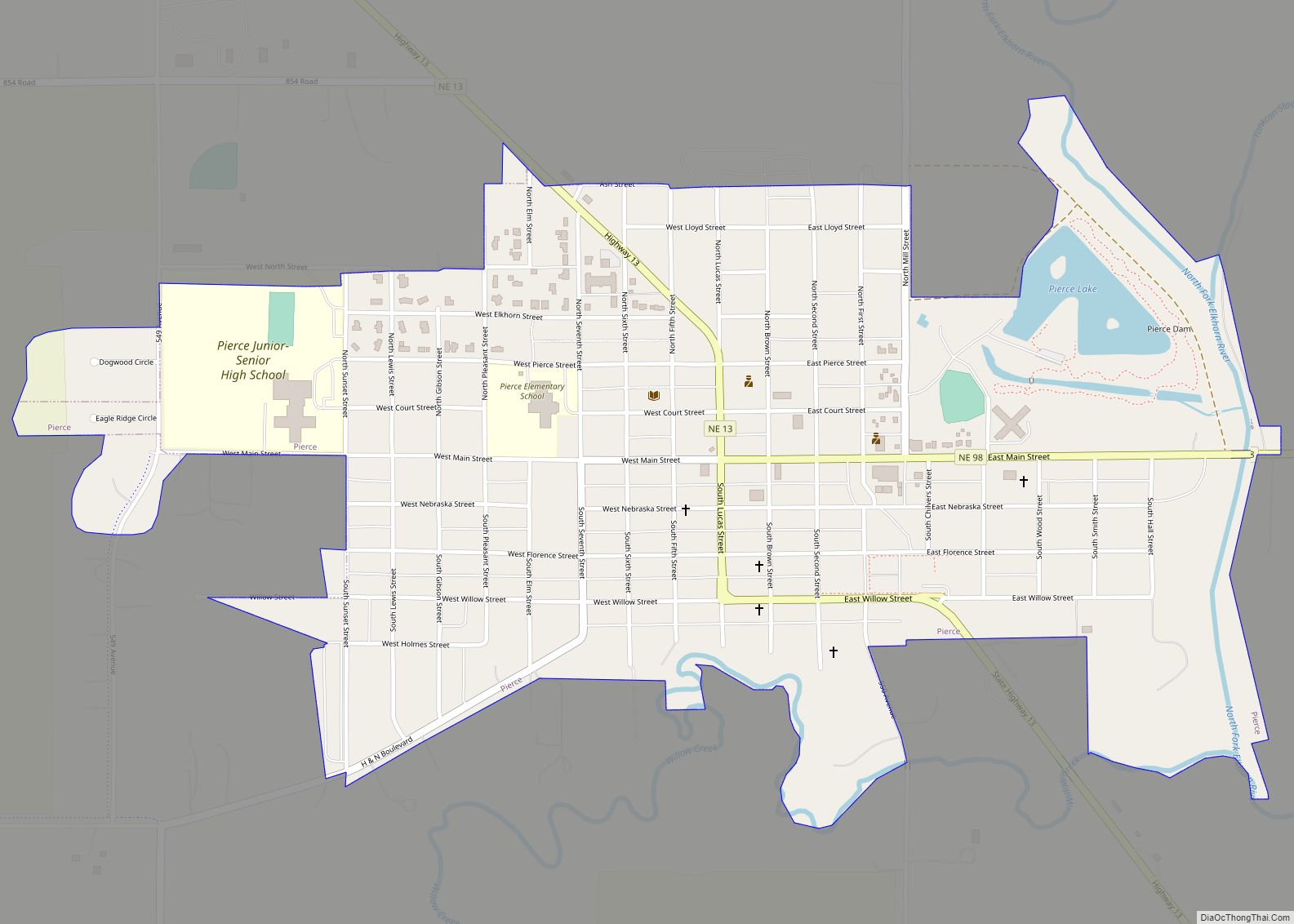 Map of Pierce city, Nebraska