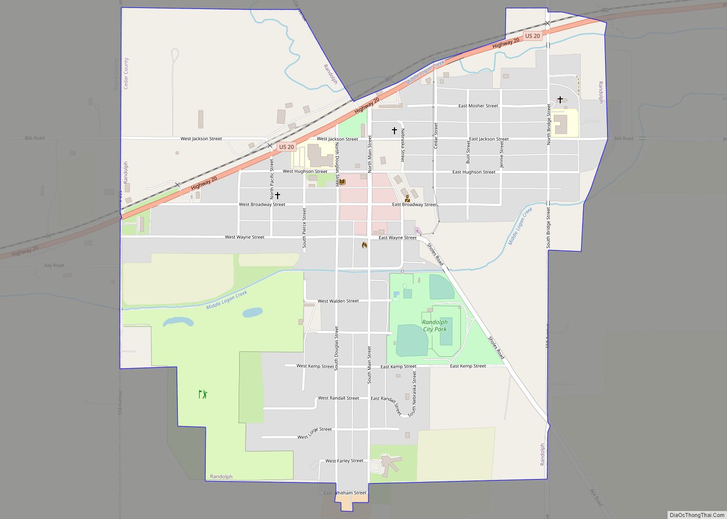 Map of Randolph city, Nebraska