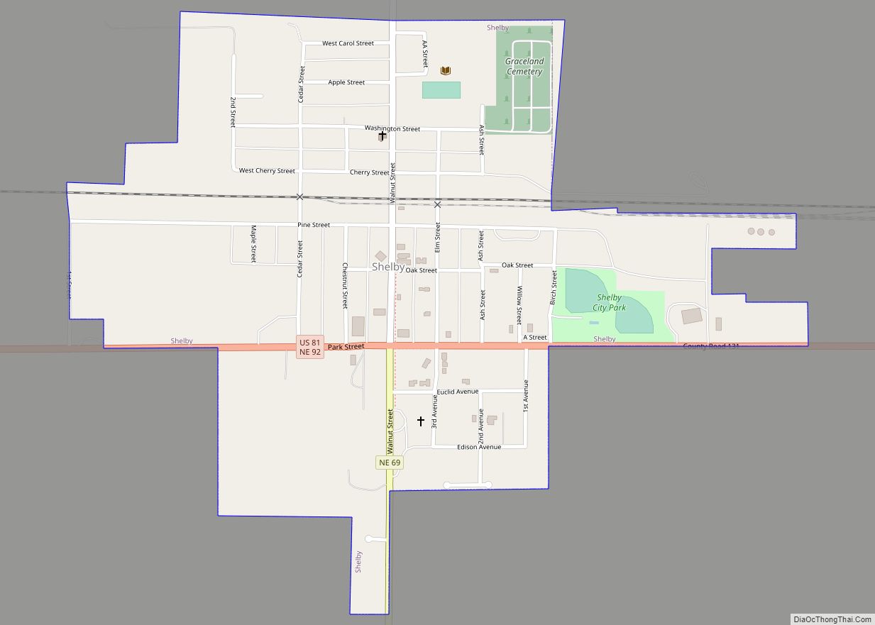Map of Shelby village, Nebraska