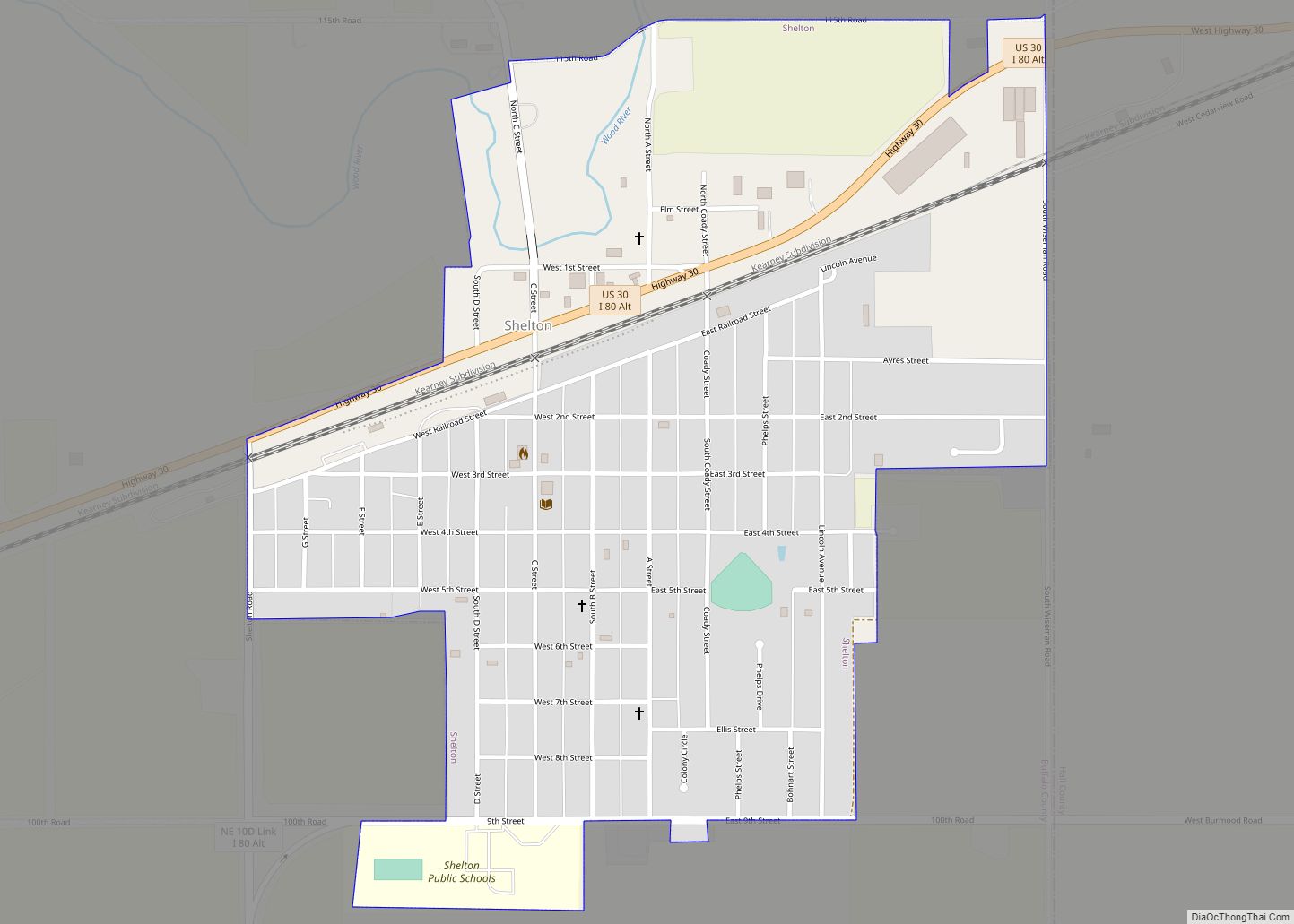 Map of Shelton village, Nebraska