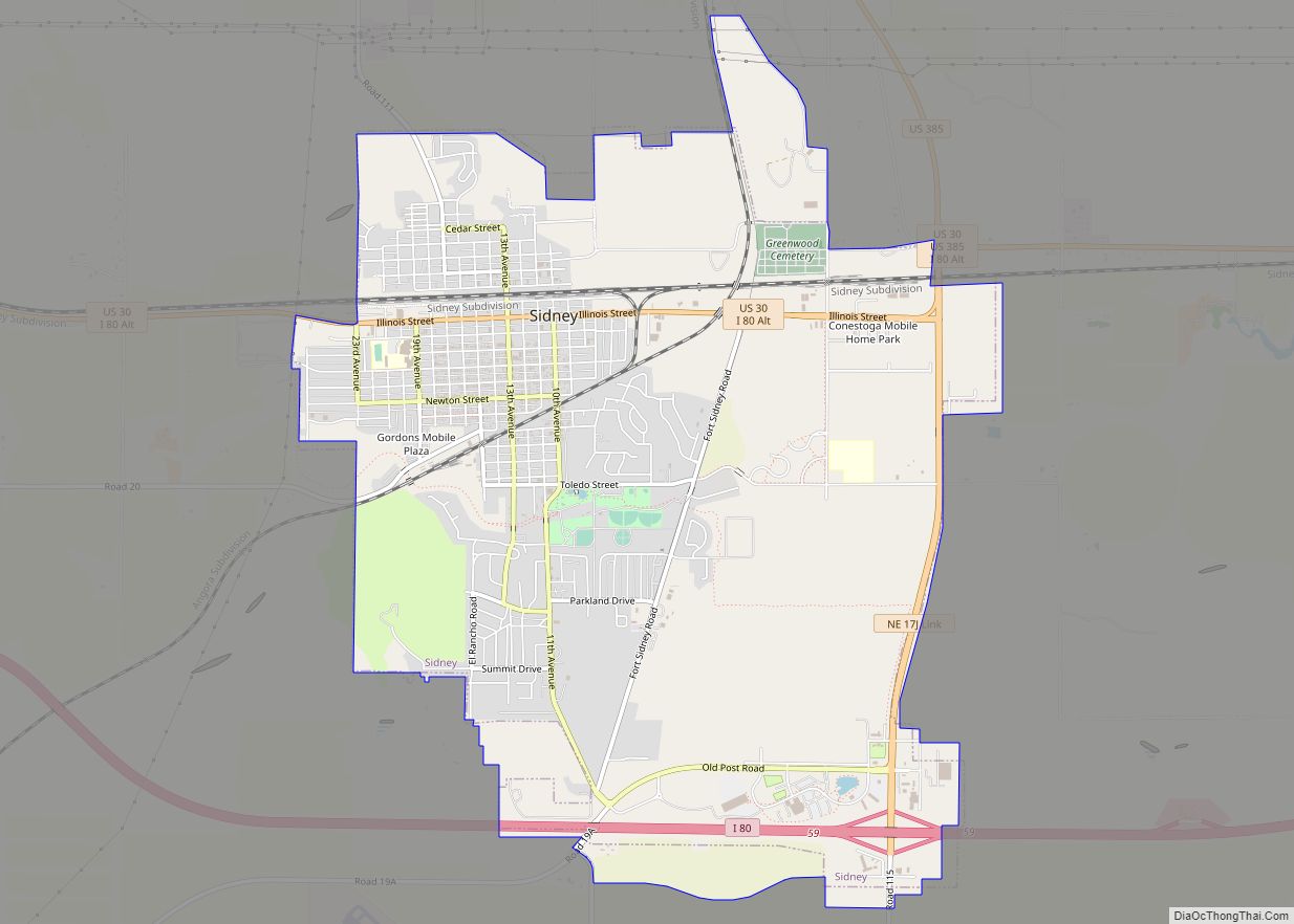 Map of Sidney city, Nebraska