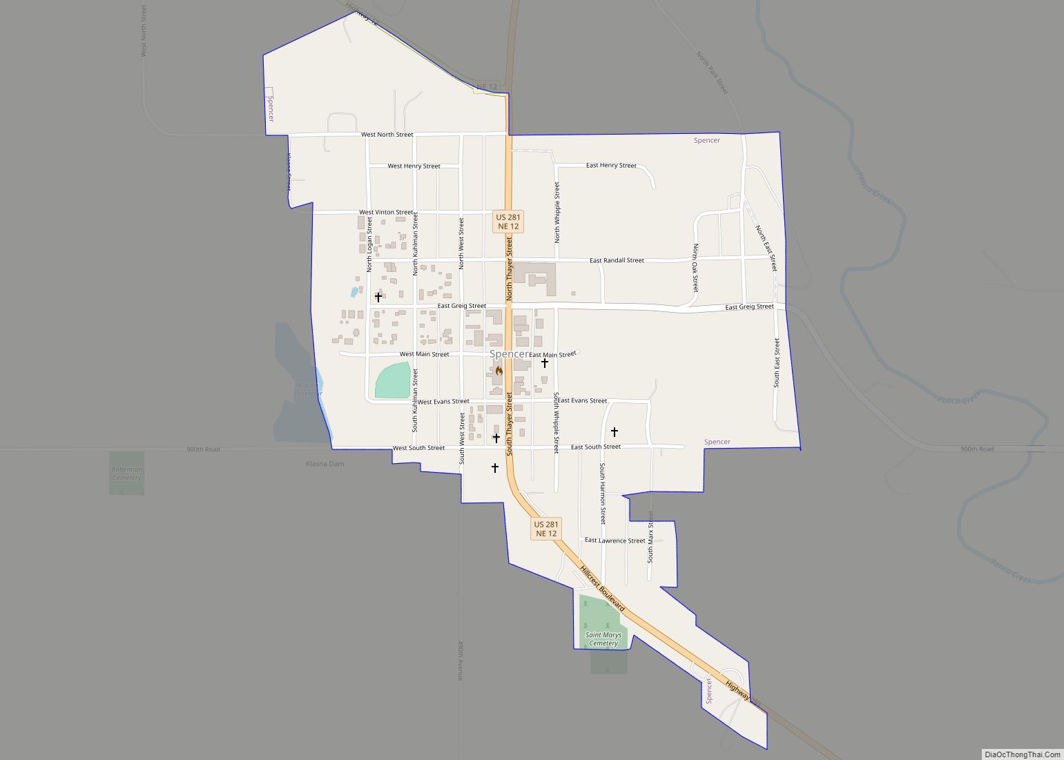 Map of Spencer village, Nebraska