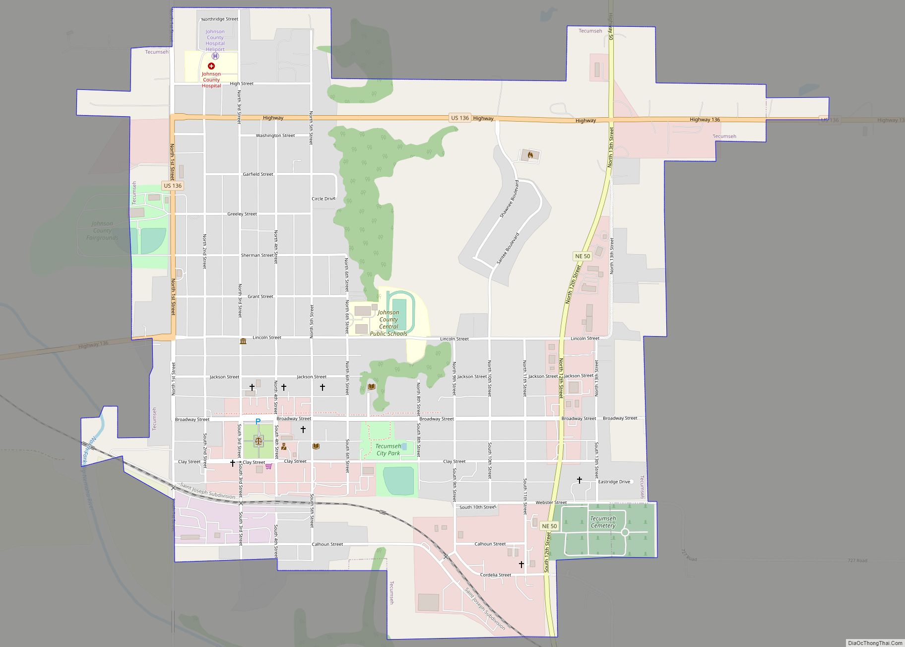 Map of Tecumseh city, Nebraska