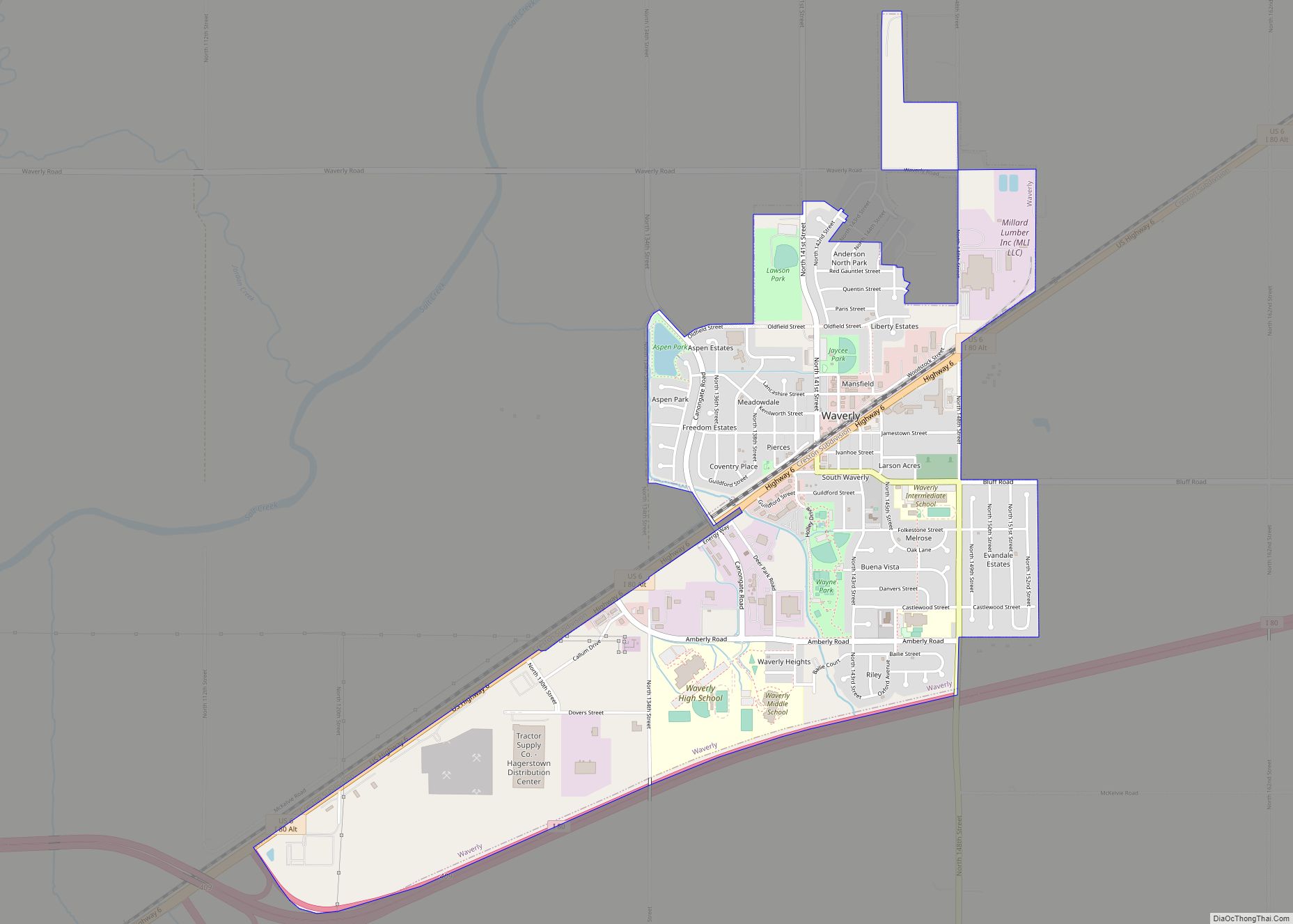 Map of Waverly city, Nebraska