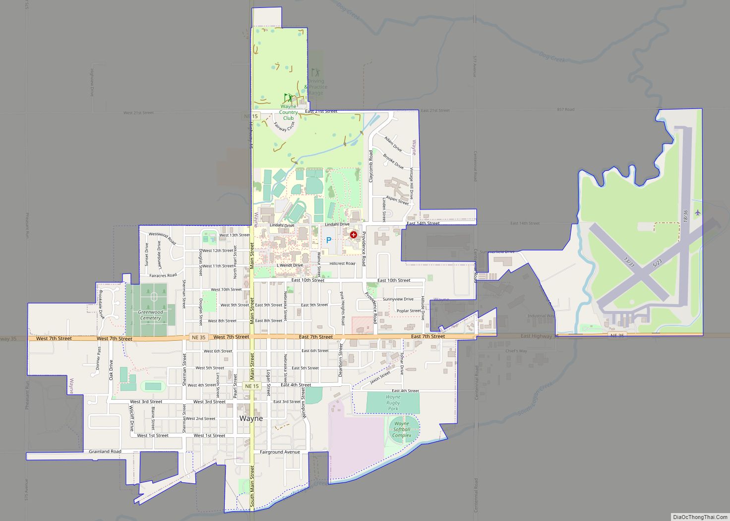 Map of Wayne city, Nebraska