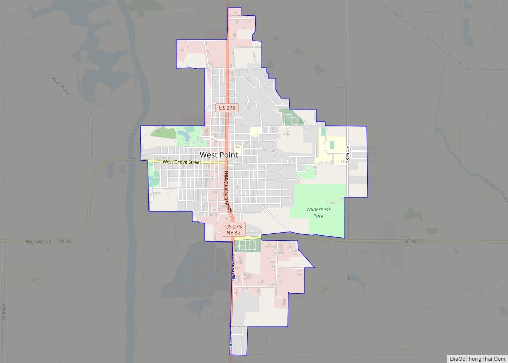 Map of West Point city, Nebraska