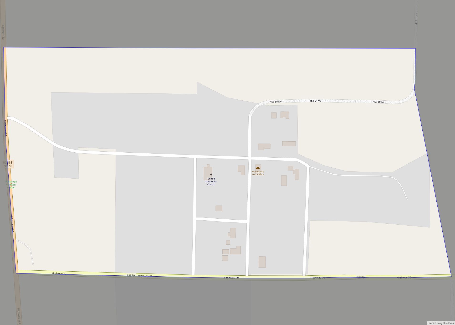 Map of Westerville CDP, Nebraska