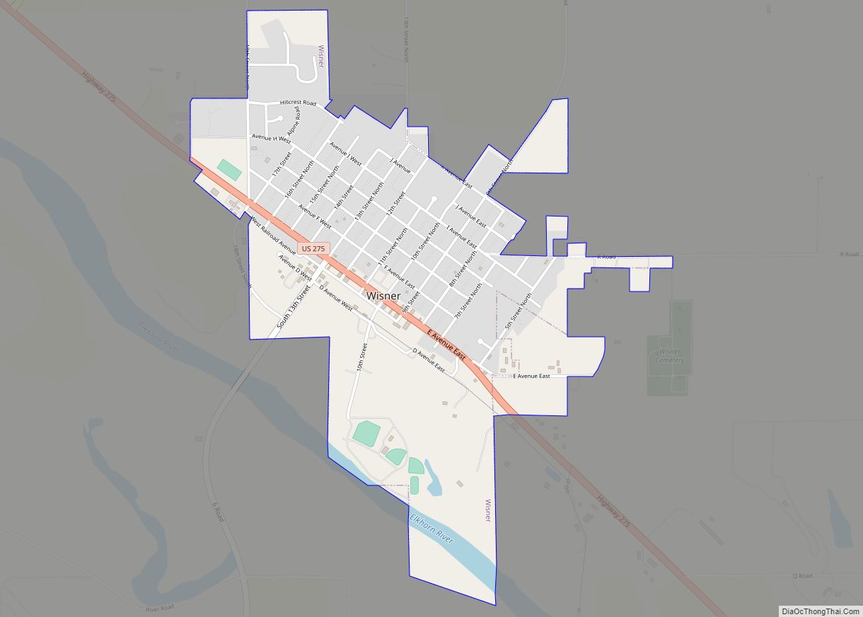 Map of Wisner city, Nebraska