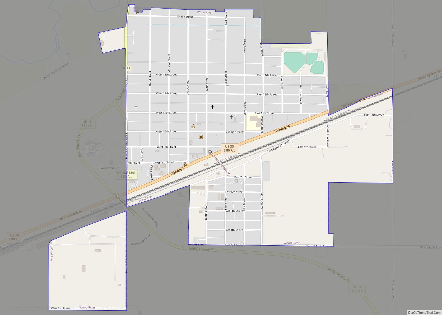 Map of Wood River city, Nebraska