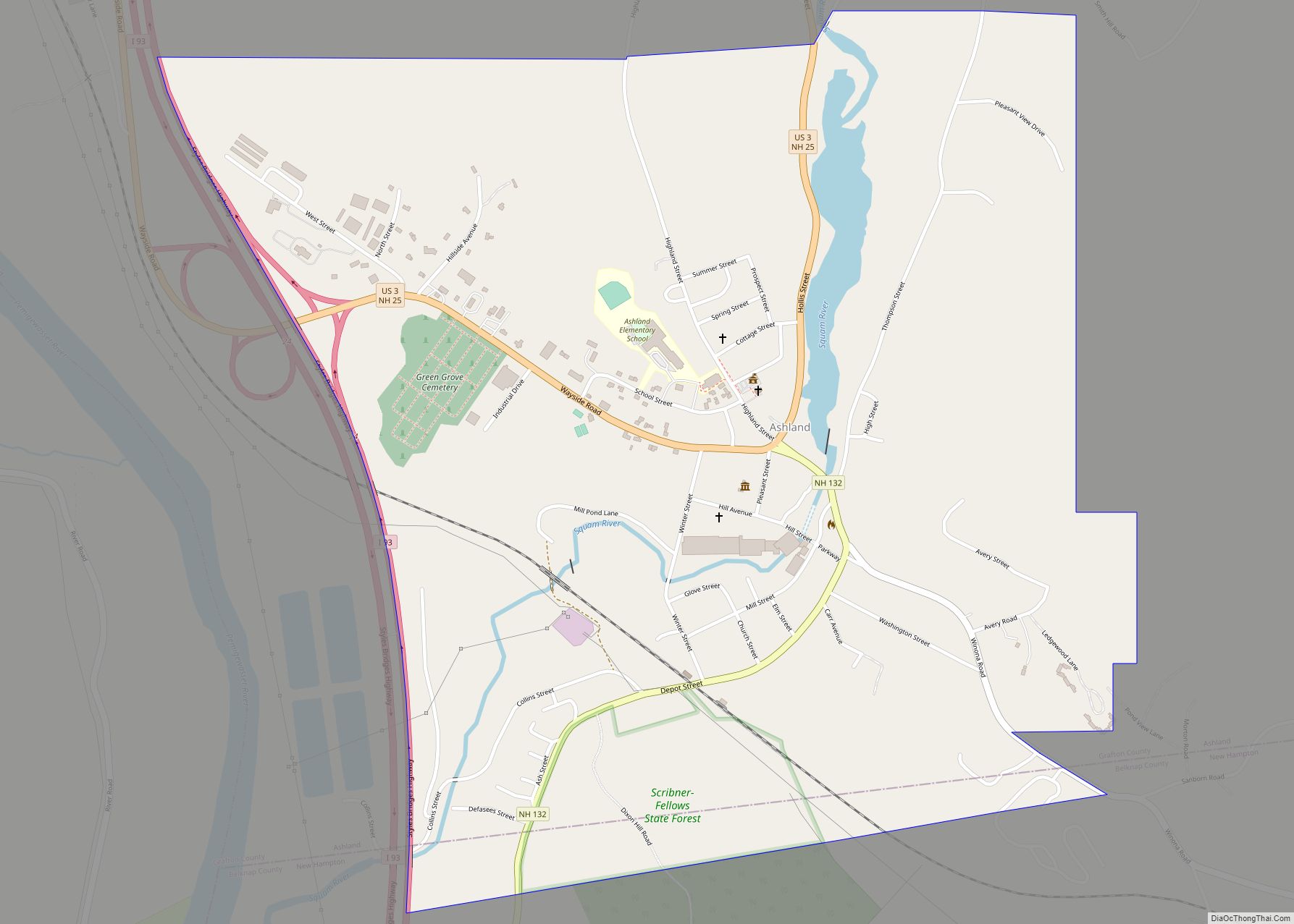 Map of Ashland CDP, New Hampshire