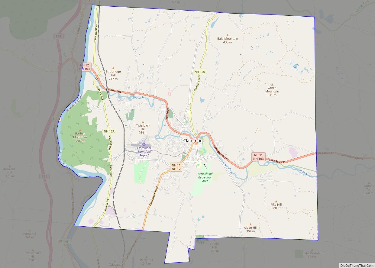 Map of Claremont city, New Hampshire