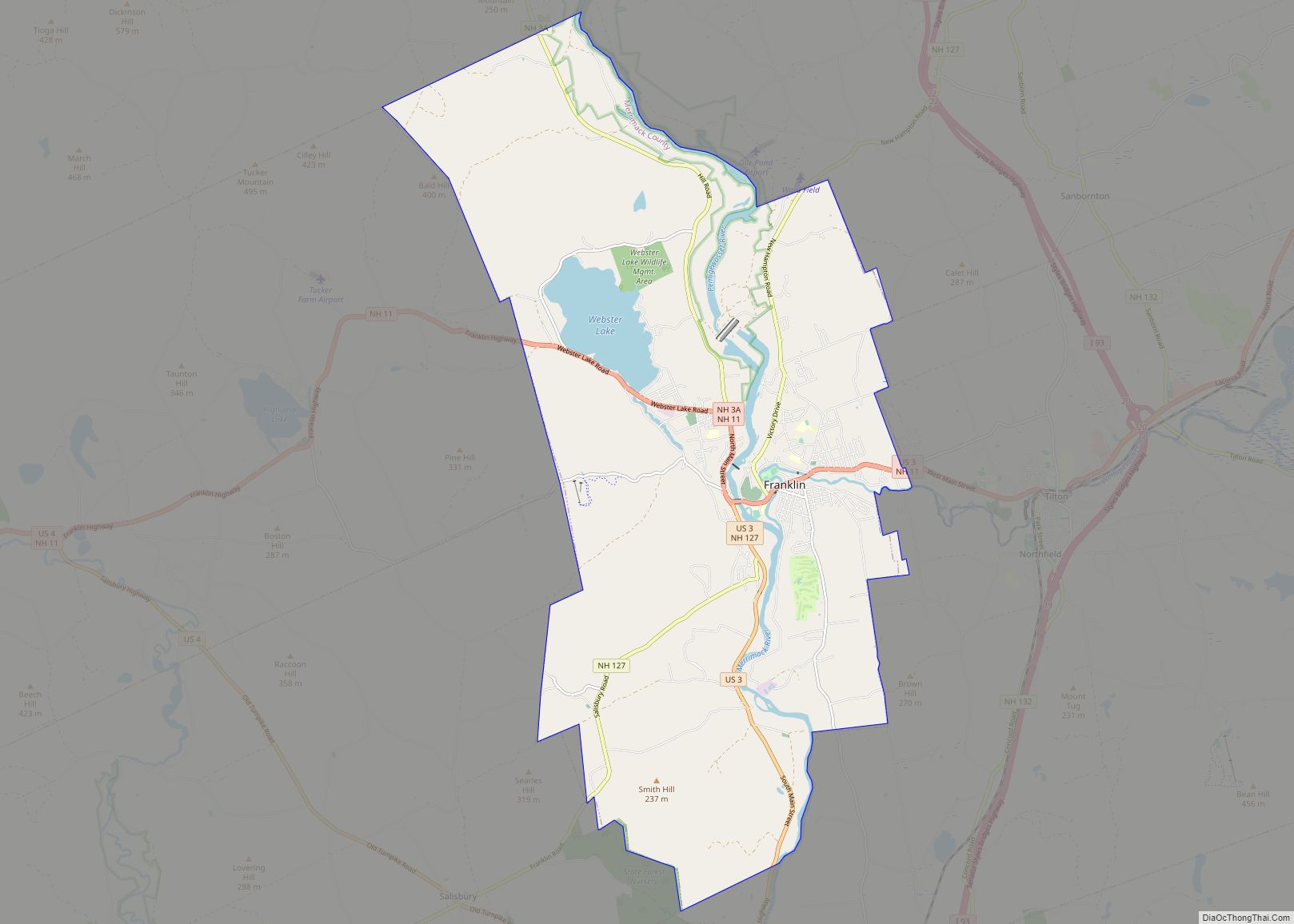 Map of Franklin city, New Hampshire