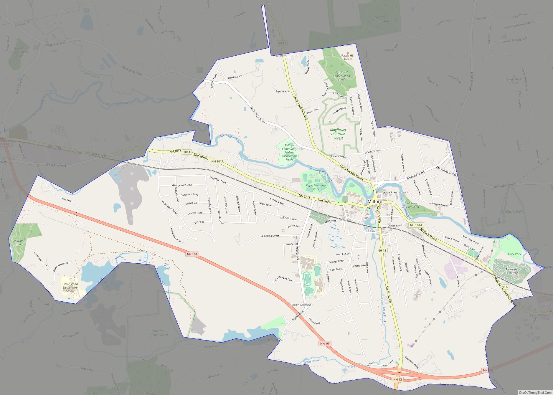 Map of Milford CDP, New Hampshire