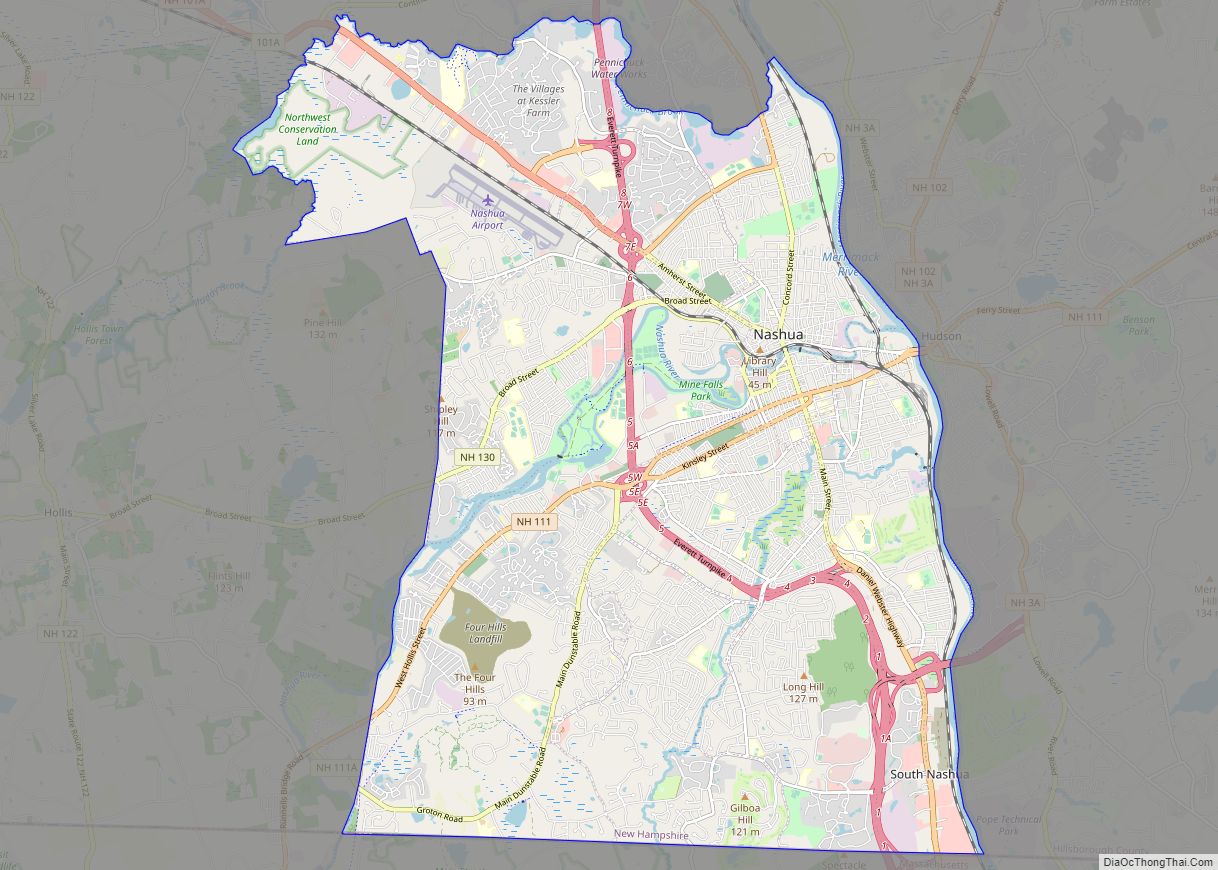 Map of Nashua city, New Hampshire