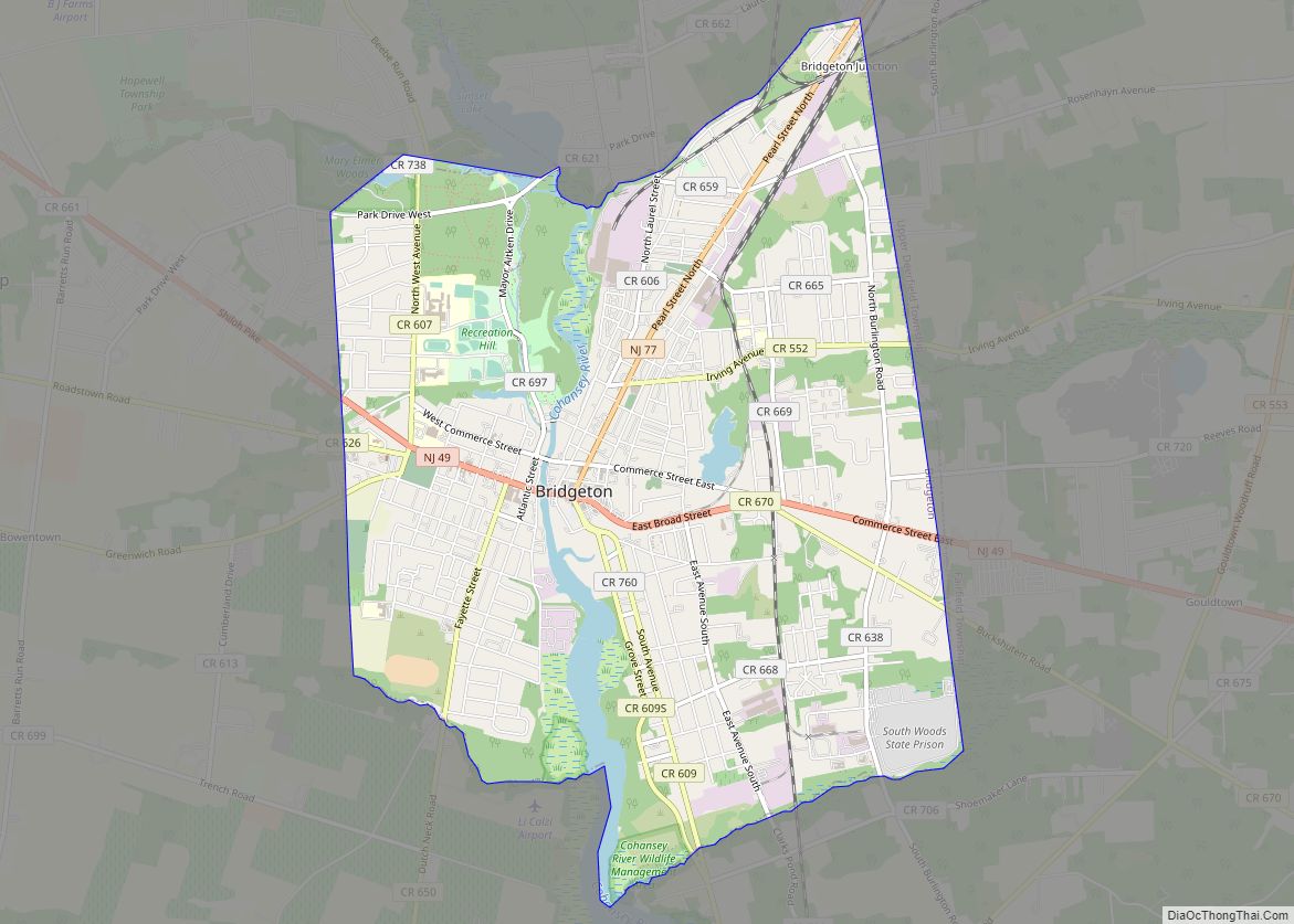 Map of Bridgeton city, New Jersey
