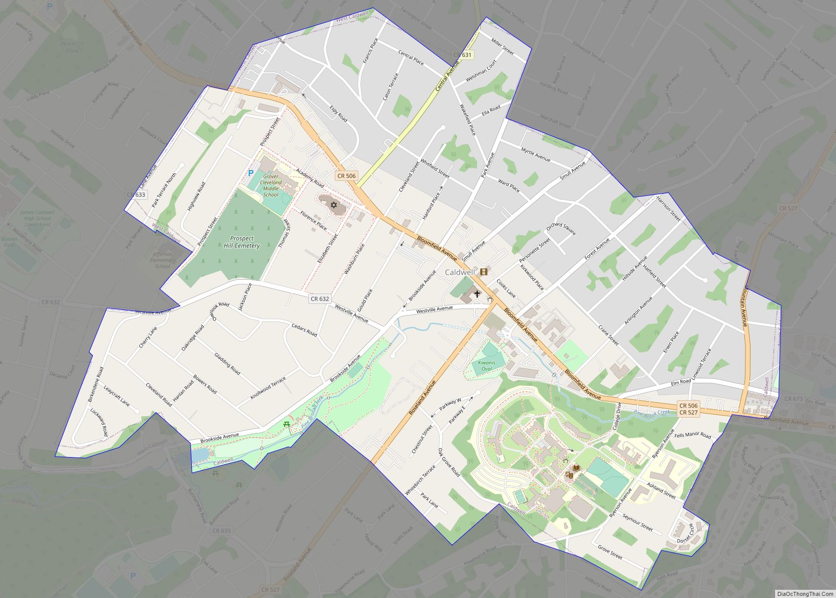 Map of Caldwell borough, New Jersey