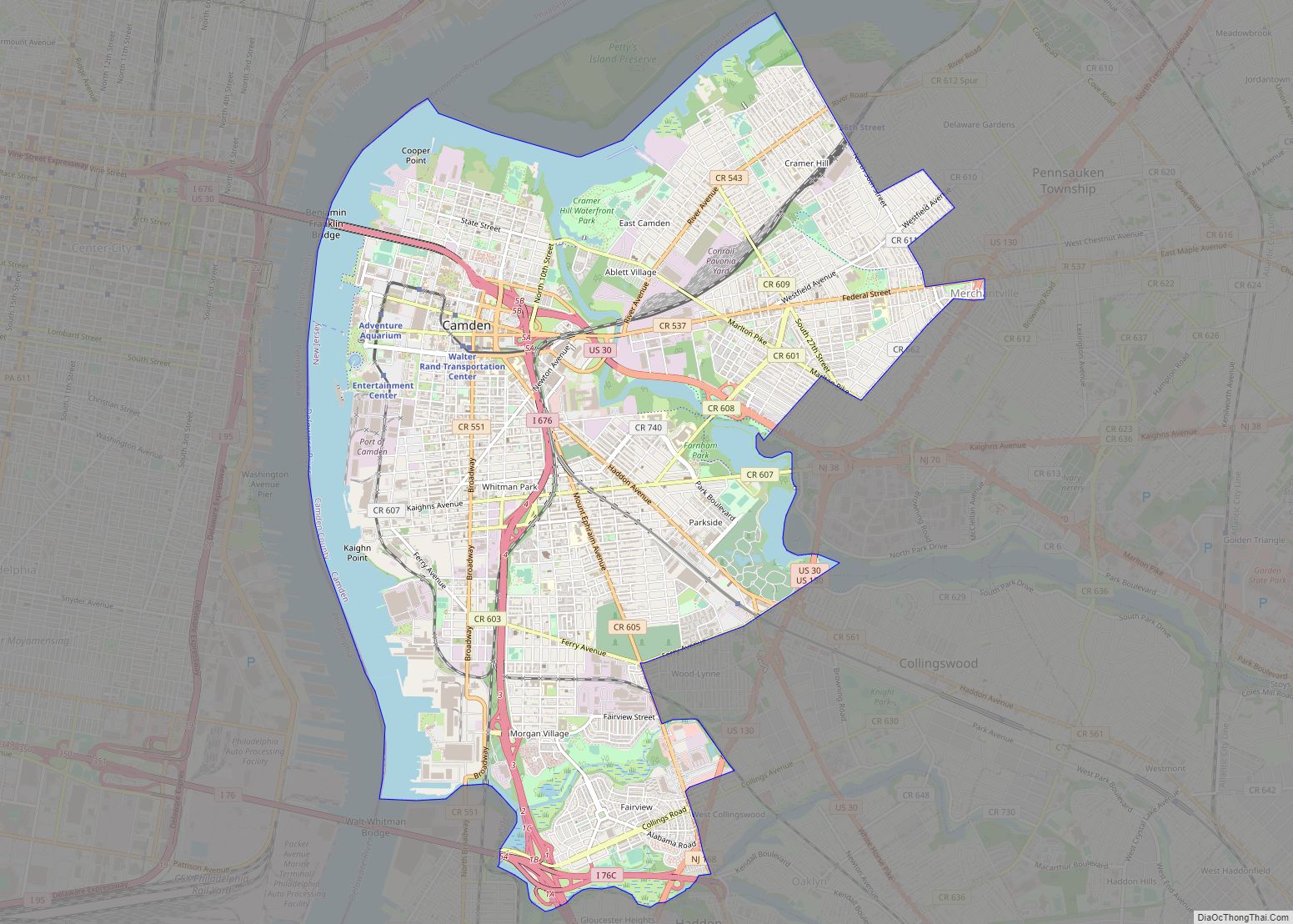 Map of Camden city, New Jersey