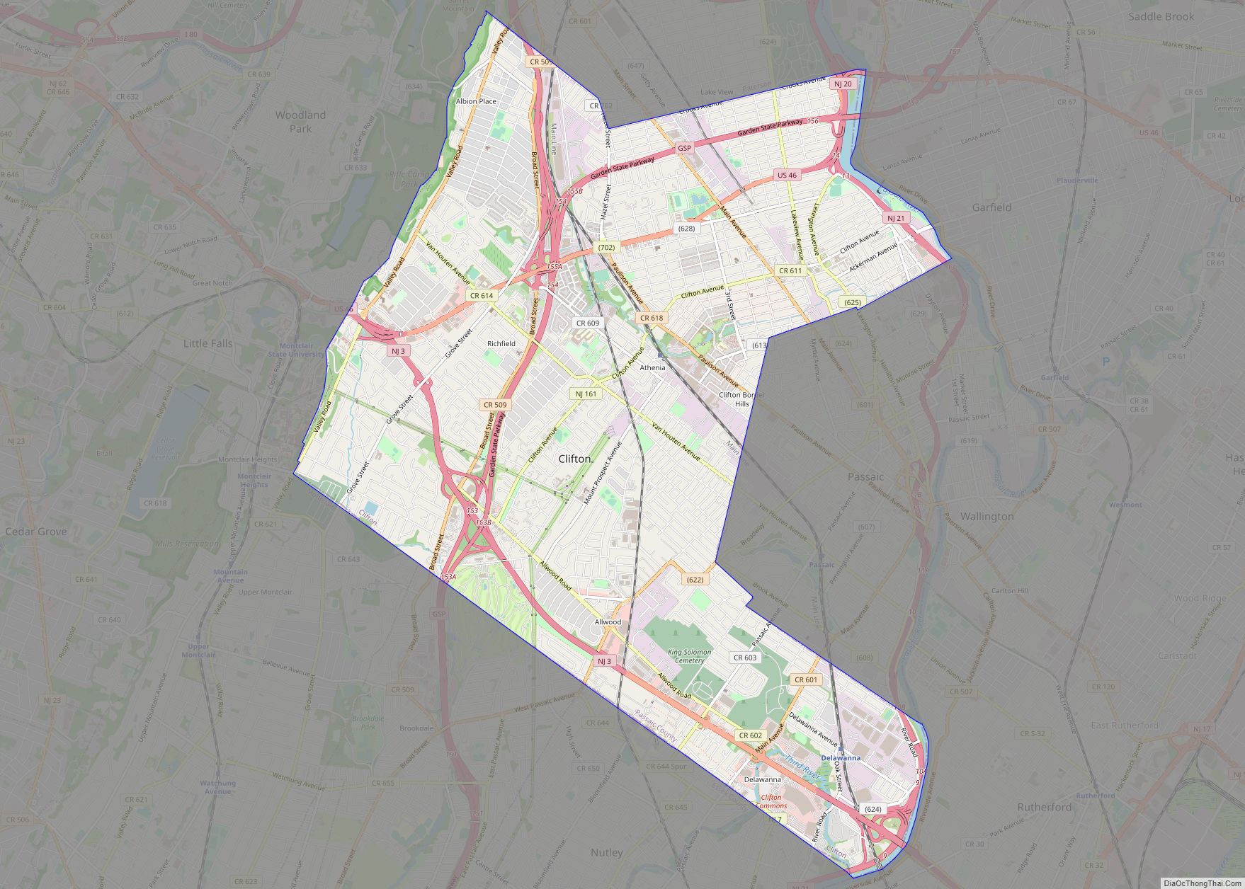 Map of Clifton city, New Jersey