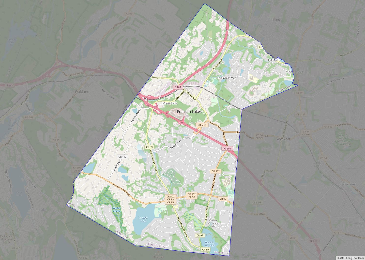 Map of Franklin Lakes borough