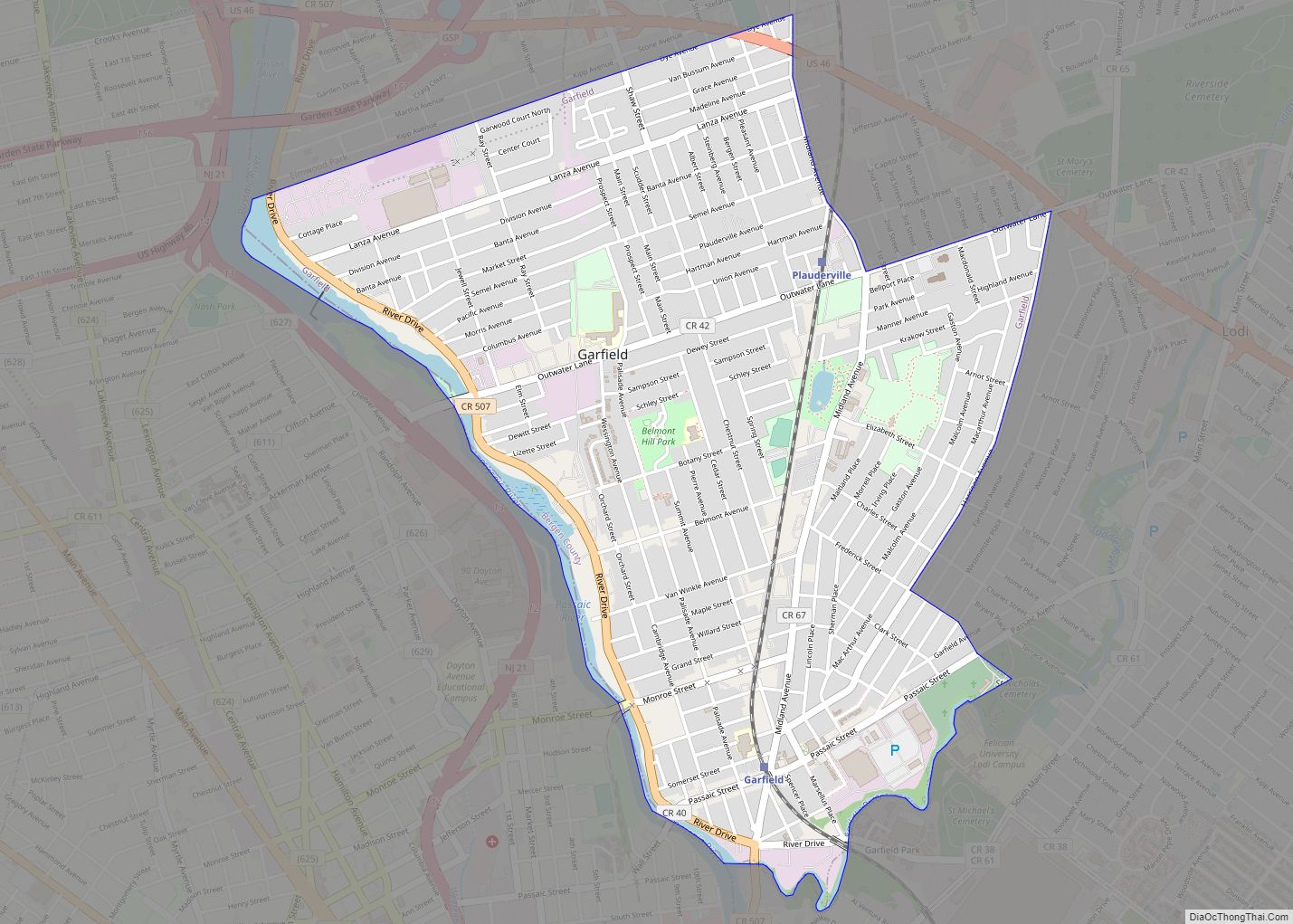 Map of Garfield city, New Jersey