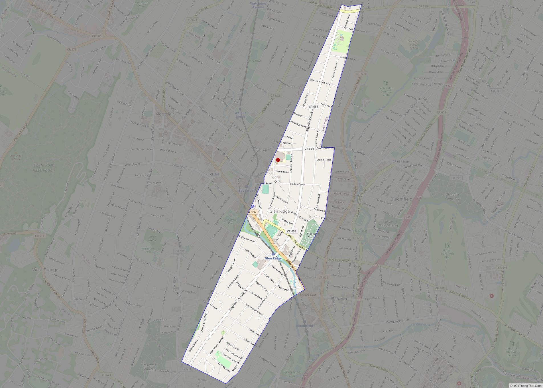Map of Glen Ridge borough, New Jersey
