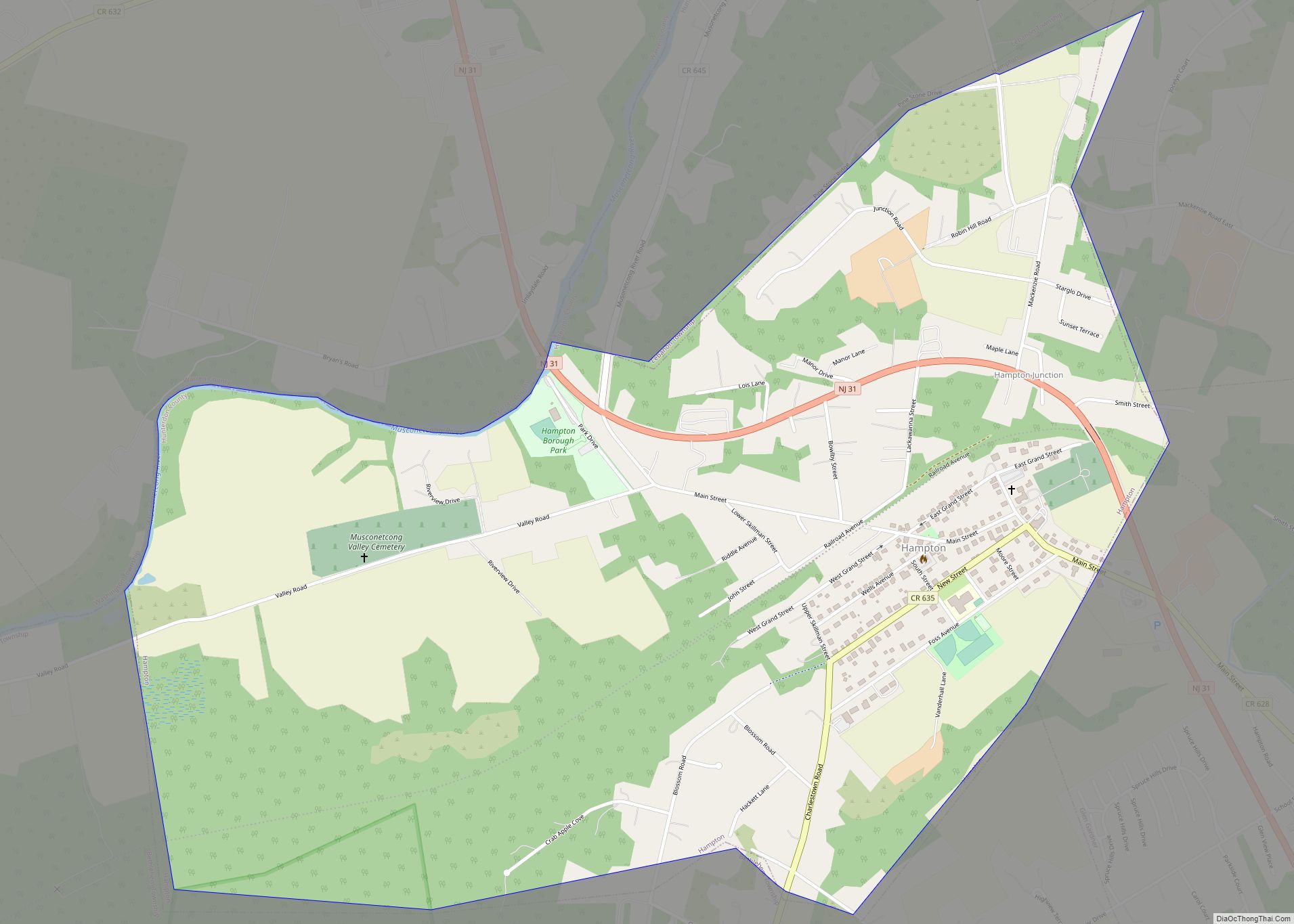 Map of Hampton borough, New Jersey
