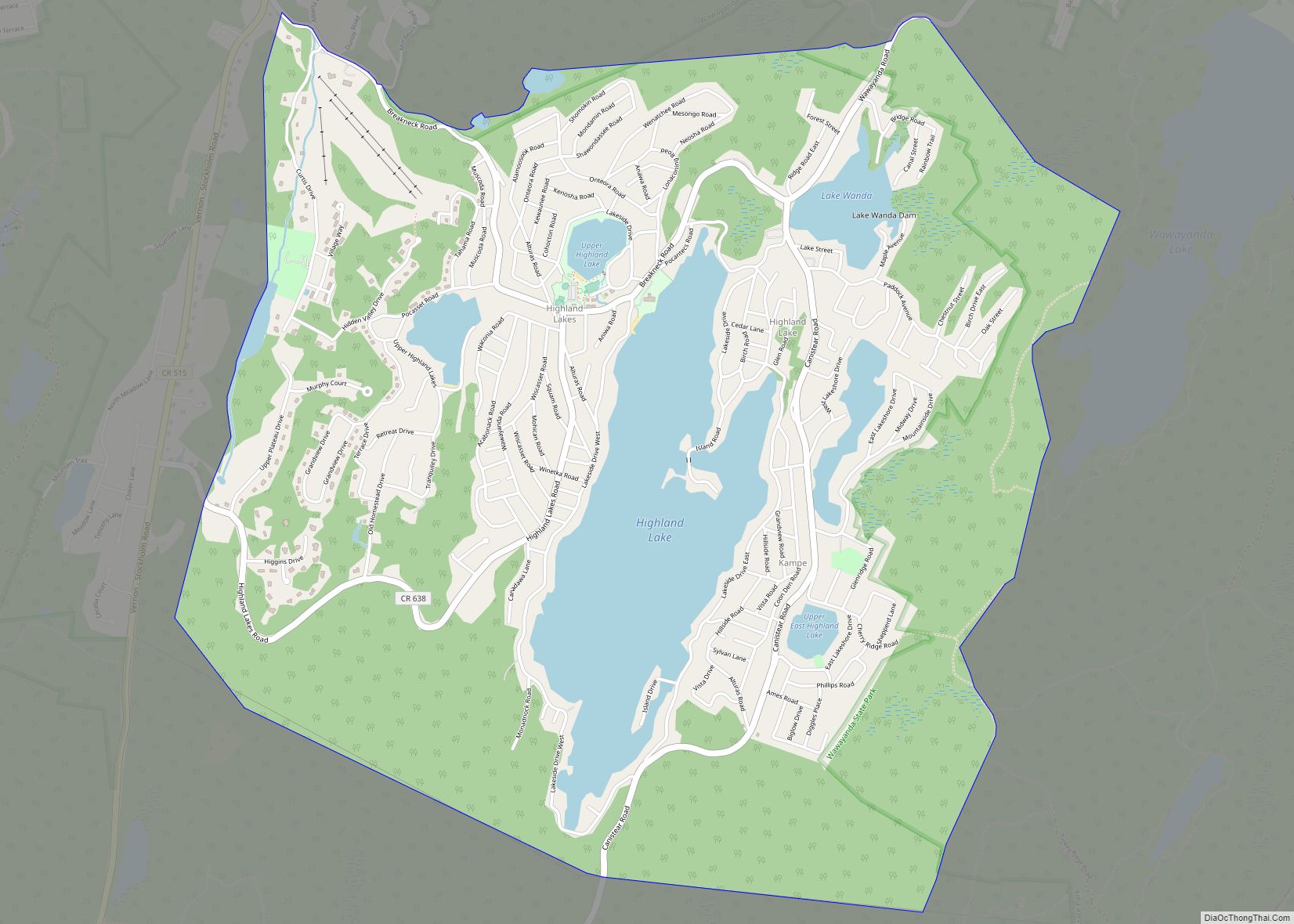 Map of Highland Lakes CDP, New Jersey