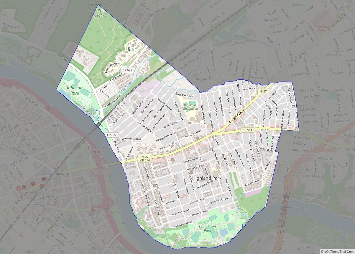 Map of Highland Park borough, New Jersey