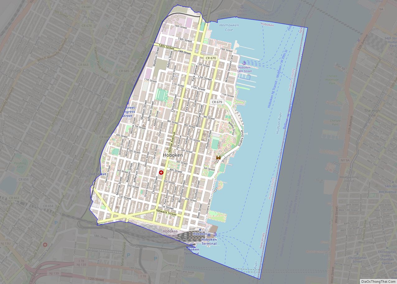Map of Hoboken city, New Jersey