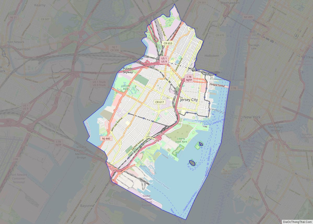 Map of Jersey City city