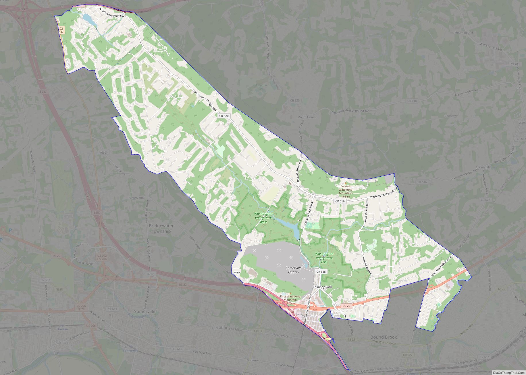 Map of Martinsville CDP, New Jersey